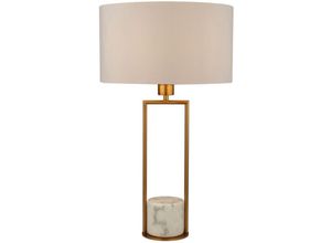 4255596672285 - Nachttischleuchte Metall Stoff E27 rund D 35 cm 62 cm hoch in Gold Weiß Modern Tischlampe