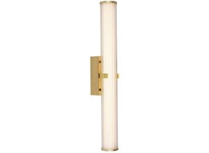 4255596672322 - Licht-erlebnisse - Spiegelleuchte led Dimmer Metall Glas 63 cm hoch IP44 in Gold länglich 3000 k warmweiß 1781 lm