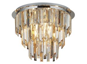 4255596672360 - Licht-erlebnisse - Deckenlampe Metall Rauchglas E14 rund d 45 cm Chrom Rauchgrau Bernstein Art Déco Kristall