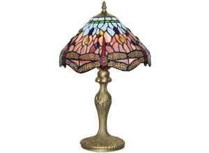 4255596673060 - Licht-erlebnisse - Tischlampe Metall Glas 45 cm in Messing Bunt E27 Tiffany Stil 4255596673060 - Licht-erlebnisse - Tischlampe Metall Glas 45 cm in Messing Bunt E27 Tiffany Stil