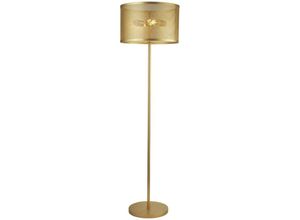 4255596673428 - Licht-erlebnisse - Stehlampe Metall 145 cm hoch in Gold E27 2-flammig rund Retro Design