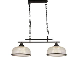 4255596674012 - Licht-erlebnisse - Hängeleuchte Rauchglas Metall E27 h max 120 cm Schwarz 2-flammig länglich Vintage Design - Schwarz Klar Transparent