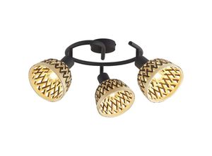 4255596674395 - Licht-erlebnisse - Deckenstrahler Holz Metall E14 b 46 cm verstellbar Schwarz Natur 3-flammig länglich Modern