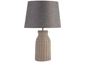 4255596674500 - Licht-erlebnisse - Tischleuchte Stoff E14 rund d 31 cm 48 cm Natur geweißt Grau Modern Tischlampe - Natur geweißt Grau