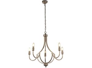 4255596674579 - Licht-erlebnisse - Kronleuchter Metall E14 b 65 cm h max 120 cm in Silber matt Rustikal Lüster Hängeleuchte