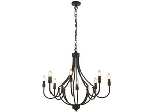 4255596674586 - Licht-erlebnisse - Kronleuchter Metall 75 cm breit h max 120 cm Schwarz E14 Rustikal Lüster Pendelleuchte