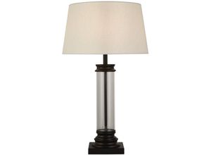 4255596675743 - Licht-erlebnisse - Tischleuchte Metall Stoff E27 63 cm Schwarz Weiß Jugendstil Nachttischleuchte - Schwarz Weiß