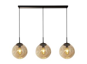 4255596675989 - Licht-erlebnisse - Hängeleuchte Metall Rauchglas E27 h max 120 cm Schwarz Champagner 3-flammig Kugelschirm Retro