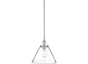 4255596676078 - Licht-erlebnisse - Pendelleuchte Metall Glas E27 d 29 cm rund h max 120 cm in Silber matt Vintage Hängelampe