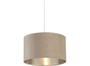 4255596676641 - Lampenschirm für Pendelleuchten Stoff d 38 cm rund in Taupe Silber gebürstet Modern Glas Schirm