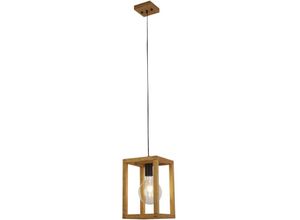 4255596676924 - Licht-erlebnisse - Hängelampe Holz Metall E27 b 20 cm h max 120 cm Natur Schwarz eckig Modern Pendelleuchte