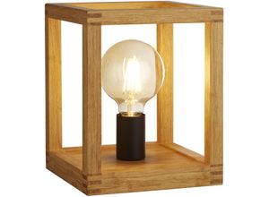 4255596676948 - Tischlampe Metall Holz E27 25 cm hoch Natur Schwarz quadratisch Modern Nachttischlampe