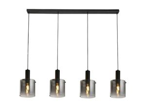 4255596677105 - Licht-erlebnisse - Pendelleuchte Rauchglas Metall E27 h max 150 cm Schwarz Rauchgrau 4-flammig länglich Retro Design - Schwarz Rauchgrau