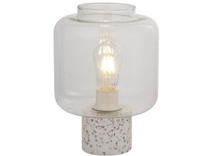 4255596679796 - Licht-erlebnisse - Tischleuchte Beton Glas E27 d 20 cm 28 cm hoch Weiß mit Terrazzo Effekt rund Jugendstil Tischlampe