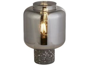 4255596679802 - Tischlampe Beton Rauchglas E27 ø 20 cm 28 cm hoch Grau mit Terrazzo Effekt Rauchgrau rund