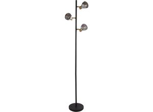 4255596680136 - Licht-erlebnisse - Stehleuchte Metall Rauchglas E14 verstellbar 153 cm hoch in Schwarz Rauchgrau Messing matt Retro