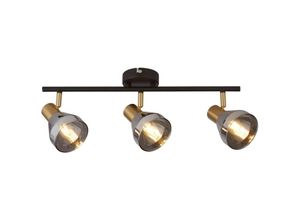 4255596680174 - Deckenspot Metall Rauchglas E14 verstellbar in Schwarz Rauchgrau Messing matt 3-flammig länglich