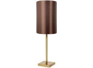 4255596680921 - Licht-erlebnisse - Tischlampe Messing massiv Stoff E27 rund ø 14 cm 485 cm hoch in Bronze hell Braun Modern