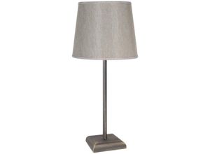 4255596680969 - Licht-erlebnisse - Nachttischlampe Echt-Messing Stoff E27 ø 20 cm rund 45 cm in Bronze matt Beige Klassisch