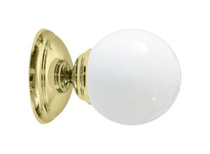 4255596681386 - Licht-erlebnisse - Wandleuchte Glas Echt-Messing E14 in Messing poliert Weiß Kugelschirm rund Jugendstil