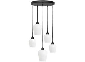 4255596681928 - Licht-erlebnisse - Hängelampe Messing Glas E27 d 45 cm h max 126 cm Schwarz matt Weiß rund Vintage Pendelleuchte - Schwarz matt Weiß