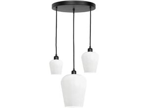 4255596681942 - Licht-erlebnisse - Pendelleuchte Messing Glas rund ø 475 cm h max 135 cm Schwarz matt Weiß E27 3-flammig Hängelampe