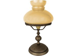 4255596682437 - Tischlampe Glas Messing massiv E27 rund D 225 cm 39 cm hoch in Bronze Antik matt Creme Jugendstil