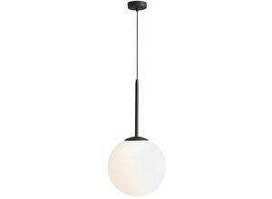 4255596682833 - Licht-erlebnisse - Hängelampe Metall Glas E27 30 cm breit h max 200 cm Schwarz Weiß Kugelschirm rund Modern