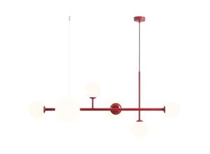 4255596683014 - Licht-erlebnisse - Hängelampe Metall Glas E14 h max 110 cm Rot Weiß 4-flammig Kugel Schirm Modern Hängeleuchte