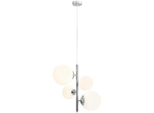 4255596683205 - Licht-erlebnisse - Hängelampe Metall Glas E14 b 46 cm h max 120 cm Chrom Weiß 2-flammig Kugelschirm Modern