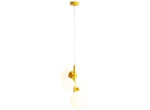 4255596683250 - Licht-erlebnisse - Pendelleuchte Metall Glas b 46 cm h max 120 cm Gelb Weiß E14 2-flammig Kugelschirm rund Modern 4255596683250 - Licht-erlebnisse - Pendelleuchte Metall Glas b 46 cm h max 120 cm Gelb Weiß E14 2-flammig Kugelschirm rund Modern