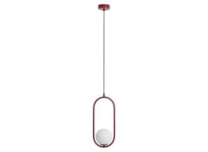 4255596683342 - Licht-erlebnisse - Hängelampe Glas Metall E14 h max 200 cm Rot Weiß Kugel Schirm rund Modern