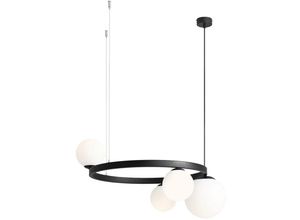 4255596683540 - Licht-erlebnisse - Hängelampe Metall Glas E14 h max 120 cm Schwarz Weiß 3-flammig rund Kugel Schirm Modern