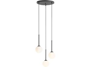 4255596683687 - Licht-erlebnisse - Pendelleuchte Glas Metall E14 44 cm breit h max 200 cm Schwarz Weiß 3-flammig Kugelschirm rund
