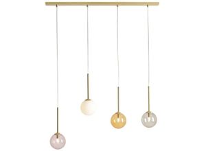 4255596683748 - Licht-erlebnisse - Hängeleuchte Metall Glas G9 h max 120 cm in Gold Weiß Schwarz Bernstein 4-flammig Kugel Schirm