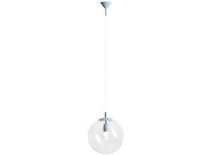 4255596683830 - Hängelampe Metall Glas 30 cm breit H max 200 cm Blau E27 Kugel Schirm rund Modern