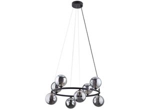 4255596699947 - Pendelleuchte Metall Rauchglas b 62 cm h max 140 cm Schwarz Graphit G9 rund Kugelschirm Modern