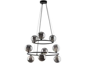 4255596699954 - Licht-erlebnisse - Hängeleuchte Metall Rauchglas b 62 cm h max 140 cm Schwarz Graphit G9 rund Kugelschirm Modern