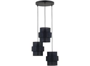 4255596700254 - Licht-erlebnisse - Hängelampe Metall Stoff E27 45 cm breit h max 145 cm Schwarz 3-flammig Modern Pendelleuchte