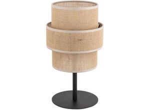 4255596700346 - Licht-erlebnisse - Nachttischleuchte Stoff Metall E27 ø 20 cm 38 cm Schwarz Natur rund Modern Nachttischlampe 4255596700346 - Licht-erlebnisse - Nachttischleuchte Stoff Metall E27 ø 20 cm 38 cm Schwarz Natur rund Modern Nachttischlampe