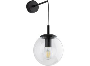 4255596701169 - Licht-erlebnisse - Wandlampe Metall Glas E27 h 45 cm Schwarz Kugel Schirm Modern