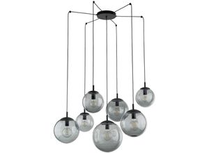 4255596701374 - Licht-erlebnisse - Hängeleuchte Rauchglas Metall E27 400 cm breit h max 220 cm Schwarz Graphit Kugelschirm Modern