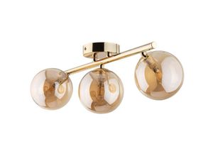 4255596701466 - Deckenlampe Metall Rauchglas in Gold Bernstein G9 3-flammig länglich Modern