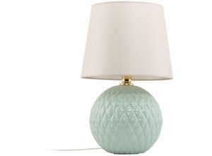 4255596703583 - Licht-erlebnisse - Tischleuchte Metall Stoff rund ø 39 cm 60 cm hoch Mint Beige E27 Klassisch Tischlampe