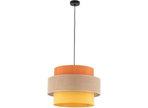 4255596703866 - Hängeleuchte Metall Stoff E27 D 50 cm H max 160 cm Schwarz Natur Orange Gelb rund Modern - Schwarz Natur Orange Gelb
