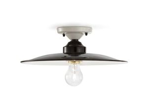 4255596705617 - Licht-erlebnisse - Deckenleuchte Metall Keramik E27 d 35 cm Weiß Schwarz rund Vintage Keramiklampe