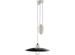 4255596705655 - Licht-erlebnisse - Hängeleuchte Keramik Metall E27 b 30 cm verstellbar Weiß Schwarz Vintage Keramiklampe