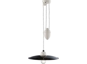 4255596705662 - Licht-erlebnisse - Hängelampe Metall Keramik E27 verstellbar b 35 cm Weiß Schwarz Vintage Design Keramiklampe