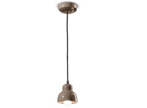 4255596706003 - Licht-erlebnisse - Hängeleuchte Keramik E14 d 11 cm rund h max 132 cm Mokka Retro Design Keramiklampe