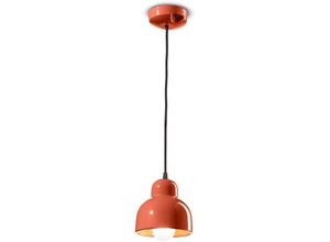 4255596706034 - Hängeleuchte Keramik E27 d 15 cm h max 136 cm Orange rund Retro Design Keramiklampe